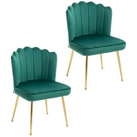 Shell Luxe Velvet Accent Chair, Modern Living Room Chair with Gold Metal Legs for Living Room, Bedroom, Home Office, Set of 2, Green