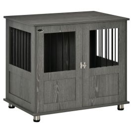 Dog Crate Furniture End Table, Pet Kennel for Small and Medium Dogs with Magnetic Door Indoor Animal Cage, Grey, 85 x 55 x 75 cm