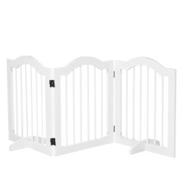 Dog Gate Wooden Foldable Small Sized Pet Gate Stepover Panel with Support Feet Freestanding Safety Barrier for the House Doorway Stairs White