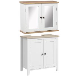Bathroom Furniture Set - kleankin Bathroom Furniture Set with Mirror Cabinet and Sink Storage White 56cm
