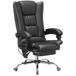 VONSETTA High Back Vibration Massage Office Chair, Heated Reclining PU Leather Computer Chair with 135deg Reclining Back and Footrest, Black