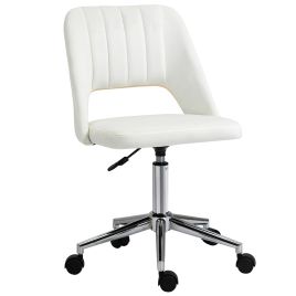 VONSETTA Armless Velvet-Feel Office Chair - Cream White