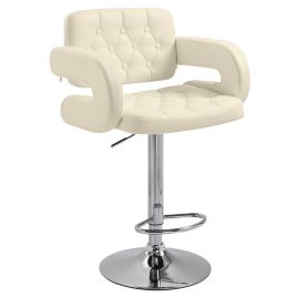 PU Leather Swivel Bar Stool Adjustable Height with Back Armrest Footrest
