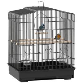 PAWSTER Large Metal Bird Cage with Perches, Food Bowls, Swing for Budgie, Parakeet, 46.5 x 36 x 59cm, Black