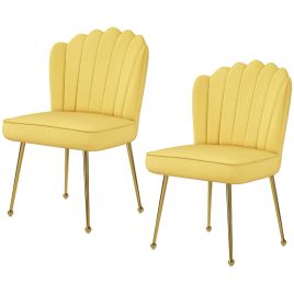 Set of 2 Velvet Feel Shell Accent Chair - Yellow