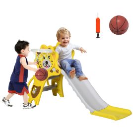 AIYAPLAY Baby Slide with Basketball Hoop, Easy to Assemble Kids Slide for Indoor Use, for Ages 18-36 Months - Yellow