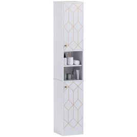 HERON Tall Bathroom Storage Cabinet with Doors, Slim Bathroom Storage Unit with Adjustable Shelves, Freestanding Bathroom Storage Unit, White