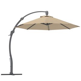 SUNVISTA 3m Cantilever Parasol with Crank, Cross Base, Aluminium Frame, 360° Rotation - Khaki