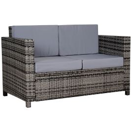 SUNVISTA 2 Seater Garden Furniture, Rattan Sofa with Soft Padded Cushion and Armrests, Wicker Garden Loveseat for Patio, Mixed Grey