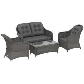 SUNVISTA Four-Piece Rattan Sofa Set, with Glass-Top Table - Light Grey