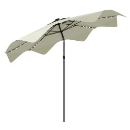 Solar Patio Umbrella with LED and Tilt, Outdoor Market Table Umbrella Parasol with Crank, 3 x 3 (m), Cream White