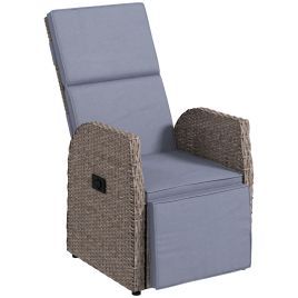 Outdoor PE Rattan Leisure Recliner Chair with Cushion Side Table - Brown