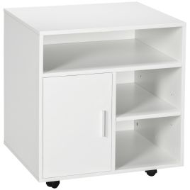 Multi-Storage Printer Stand Unit Office Desk Side Mobile Storage w/ Wheels Modern Style 60L x 50W x 65.5H cm - White