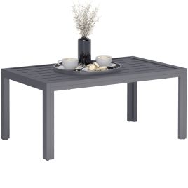 SUNVISTA Outdoor Side Table, Rectangular Patio Coffee Side Table with Steel Frame and Slat Tabletop for Garden, Balcony, Grey
