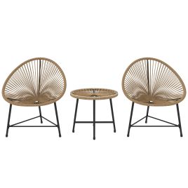 SUNVISTA 3-Piece Rattan Bistro Set, Acapulco Chairs & Glass Table, Patio Garden Set with Metal Frame, Natural