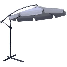 2.7m Cantilever Parasol Garden Banana Umbrella with Crank Handle and Cross Base for Outdoor, Hanging Sun Shade, Dark Grey