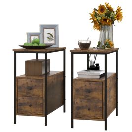 Scott Set of 2 Side Tables with 2 Drawers - Rustic Brown