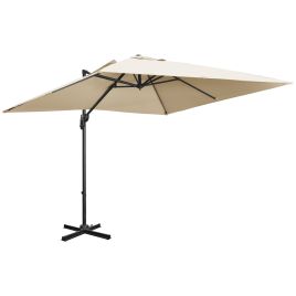 2.7 x 2.7 m Cantilever Parasol, Square Overhanging Umbrella with Cross Base, Crank Handle, Tilt, 360deg Rotation, Aluminium Frame, Cream White