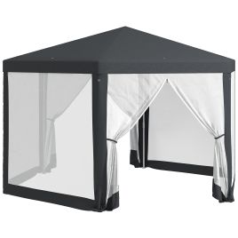 SUNVISTA 4M Hexagon Gazebo, Netting Party Tent, Patio Canopy Outdoor Event Shelter for Activities, Shade Resistant, Dark Grey