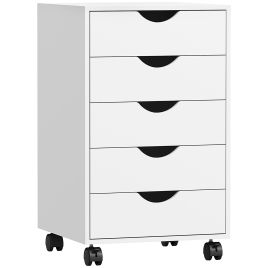 HERON 5 Drawer Mobile Filing Cabinet, Vertical File Cabinet, Modern Rolling Office Storage Organizer Cupboard, White
