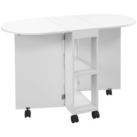 HERON Four-Person Drop Leaf Dining Table, with Wheels - White
