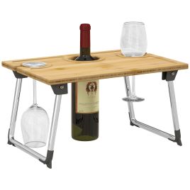 Scott Foldable Wine Picnic Table with Bottle Holder - Bamboo