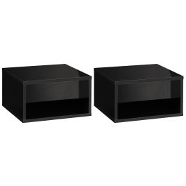 Bedside Table - KINDERSLEY 2 Piece Nightstand High Gloss Black 37cm