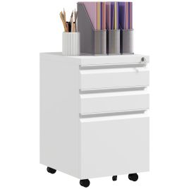 VONSETTA 3-Drawer Mobile Filing Cabinet with Pencil Tray, Steel Lockable Under Desk Drawers for Letter, A4 and Legal Size, Pre-Assembled Body, White