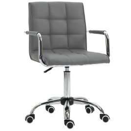 Mid Back PU Leather Home Office Desk Chair Swivel Computer Chair with Arm, Wheels, Adjustable Height, Grey