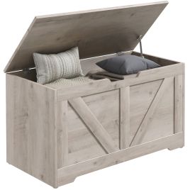 HERON 100L Home Storage Box, with Safety Hinges - Light Wood