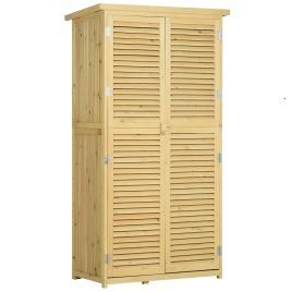 87 x 47 x 160cm Wooden Garden Storage Shed, Sheds & Outdoor Storage with Asphalt Roof & 2 Large Wood Doors with Lock, Natural