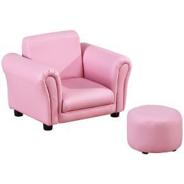 Single Seater Kids Armchair Sofa Set with Footstool - Pink