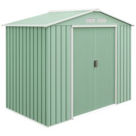 7ft x 4ft Lockable Garden Metal Storage Shed Large Patio Roofed Tool Storage Building Foundation Sheds Box Outdoor Furniture, Light Green