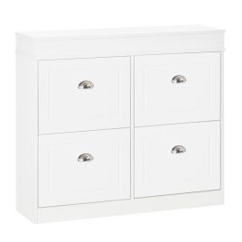 Shoe Cabinet with 4 Flip Drawers Wood Tipping Bucket Narrow Storage Cupboard with Adjustable Shelf Hall Organizer for Entrance Foyer White