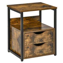 Bedside Table - LISKEARD Nightstand Rustic Brown 35cm