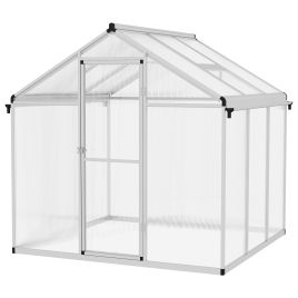 6 x 6ft Polycarbonate Greenhouse with Rain Gutters, Large Walk-In Green House with Window, Garden Plants Grow House with Aluminium