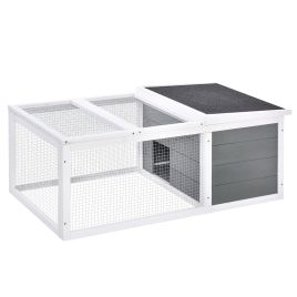 Indoor Outdoor Wooden Rabbit Hutch Small Animal Cage Pet Run Cover, with UV-resistant Asphalt roof and Water-repellent Paint