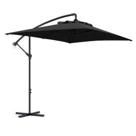 3x2m Cantilever Parasol with Cross Base, Banana Parasol with Crank Handle and 6 Ribs, Rectangular Hanging Patio Umbrella