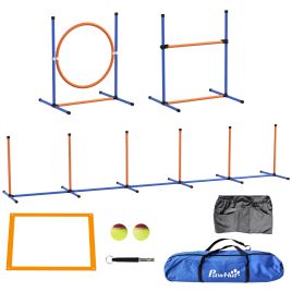 5-Piece Dog Agility Set with Poles Hurdle Pause Box - Orange