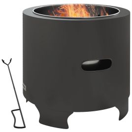SUNVISTA Smokeless Fire Pit, 45cm Portable Wood Burning Firepit, Round Metal Bonfire Stove with Poker for Garden, Camping, Black