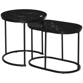 HERON Marble-Effect Nest of Tables - Black/White