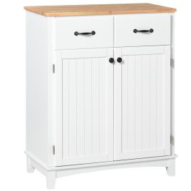 Modern Organising Kitchen Cupboard, Wooden Storage Cabinet, Tableware Organizer with 2 Drawers for Living & Dining Pantry Room, White