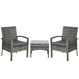 Jones 3 Pieces Outdoor Rattan Bistro Set with Coffee Table - Mixed Grey