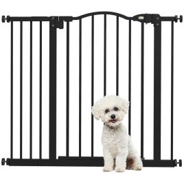 Metal 74-94cm Adjustable Pet Gate Safety Barrier w/ Auto-Close Door Black