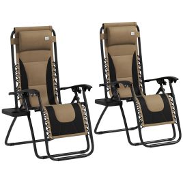 SUNVISTA Zero Gravity Lounger Chair Set of 2, Folding Reclining Patio Chair with Padded Seat, Cup Holder, Coffee
