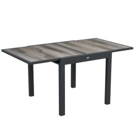 Extending Garden Table, Outdoor Dining Table for 6, Aluminium Frame Rectangular Patio Table with Plastic Board Tabletop,80/160L x 80W x 75H cm, Grey