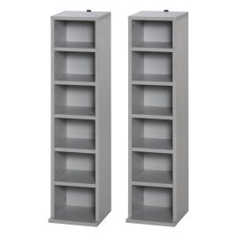 204 CD Media Display Shelf Unit Set of 2 Blu-Ray DVD Tower Rack w/ Adjustable Shelves Bookcase Storage Organiser, Grey