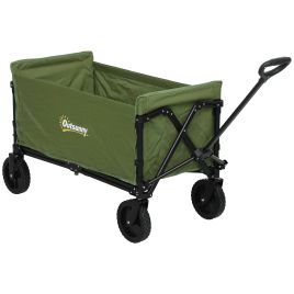 SUNVISTA 120L Folding Garden Trolley Cart, Outdoor Collapsible Wagon with Wheels and Adjustable Handle for Beach, Camping, Festival, Green