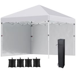 3 x 3 (M) Pop Up Gazebo with 2 Sidewalls, Leg Weight Bags and Carry Bag, Height Adjustable Party Tent Event Shelter for Garden, Patio, White