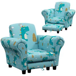 Kinsey 2 Piece Kids Sofa Set with Dinosaur Design Wooden Frame - Blue